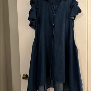 Stylish Blue Ruffle Sleeve Dress